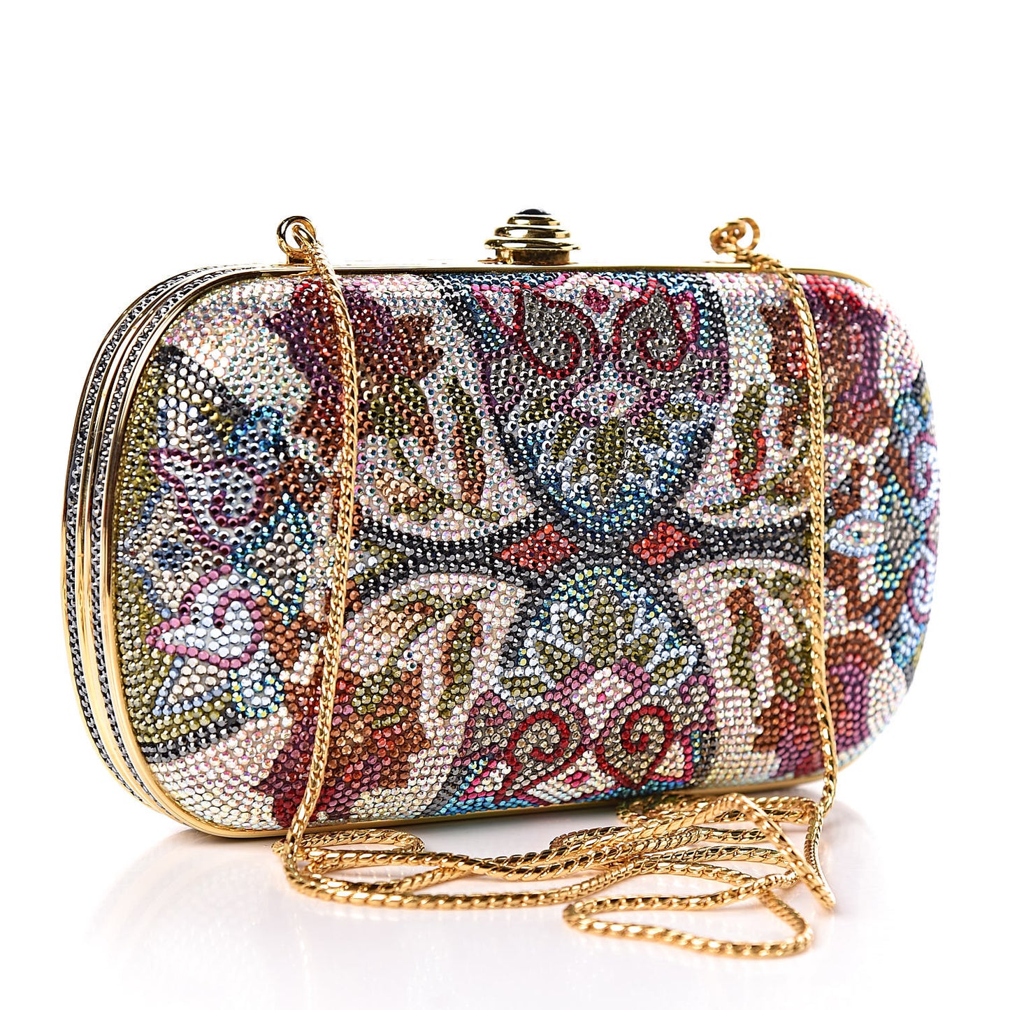 Swarovski Crystal Flower Minaudiere Clutch Gold