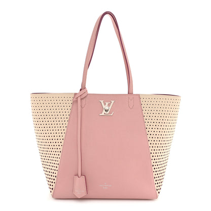 Louis Vuitton Calfskin Perforated Lockme Cabas Rose Poudre Creme 1 of 12