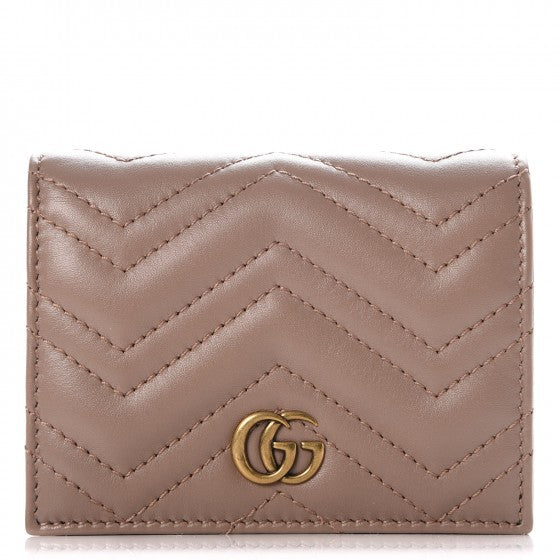 Gucci Calfskin Matelasse GG Marmont Card Case Wallet Porcelain Rose 1 of 8