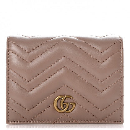 Gucci Calfskin Matelasse GG Marmont Card Case Wallet Porcelain Rose 1 of 8