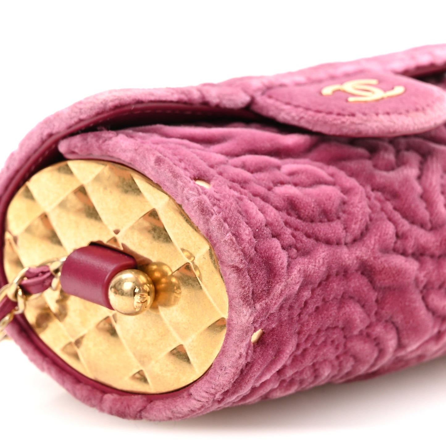 Velvet Camellia Embossed Jewel Belt Card Holder With Chain Pink