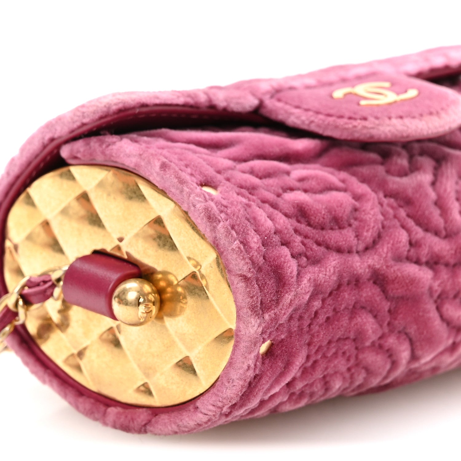 Chanel Velvet Camellia Embossed Jewel Belt Card Holder With Chain Pink 8 of 9