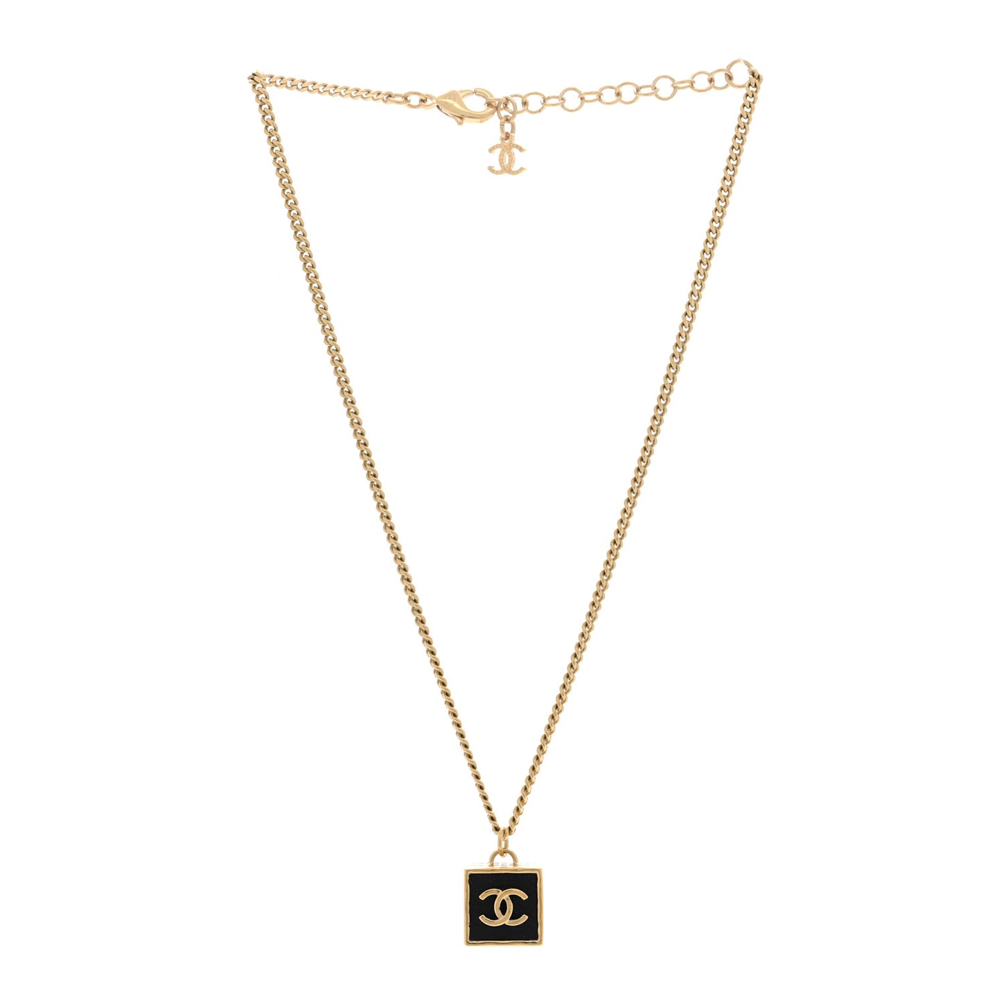 Metal Enamel CC Square Necklace Gold Black