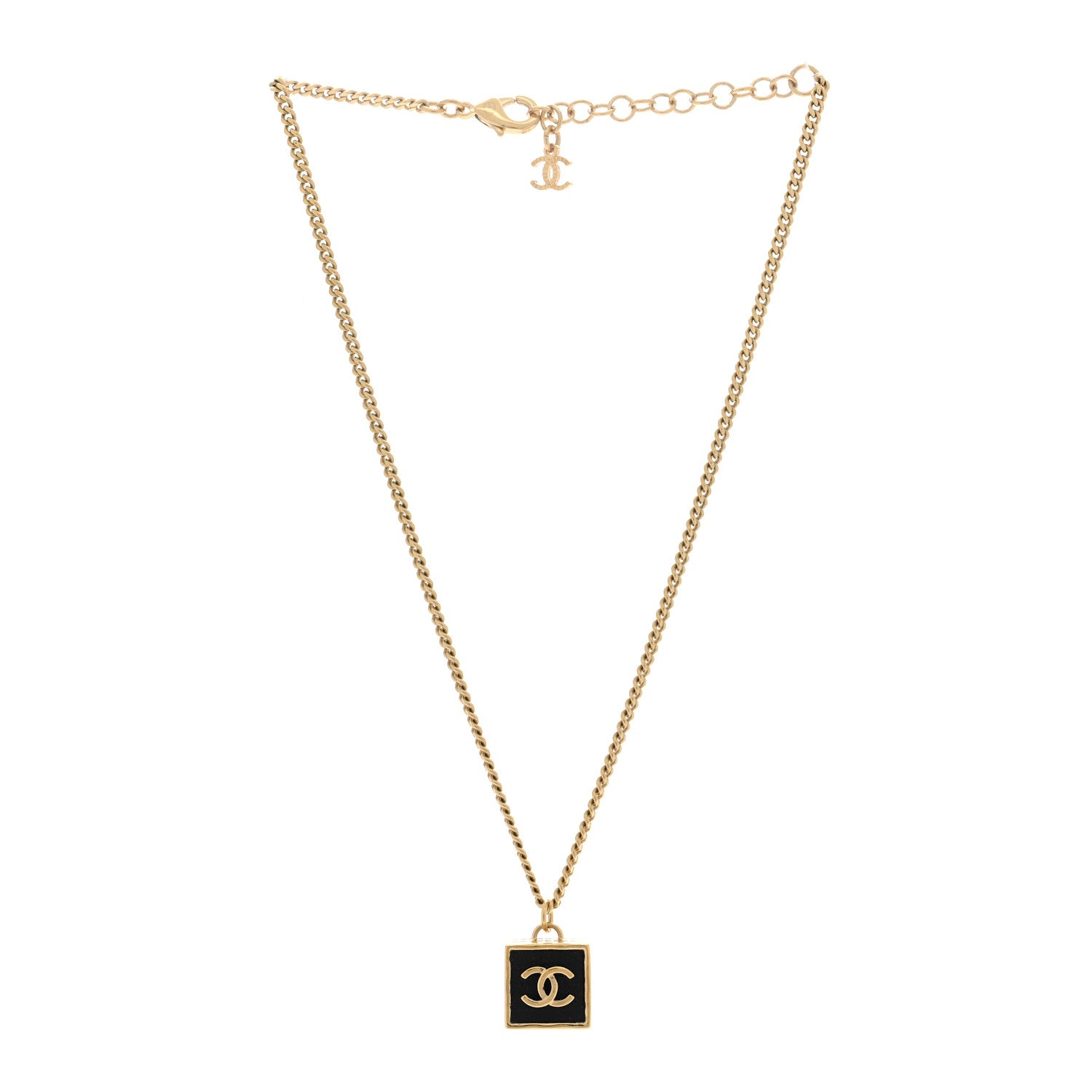 Chanel Metal Enamel CC Square Necklace Gold Black 3 of 5