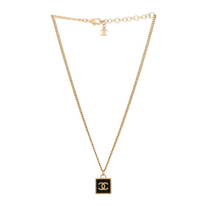 Chanel Metal Enamel CC Square Necklace Gold Black 3 of 5