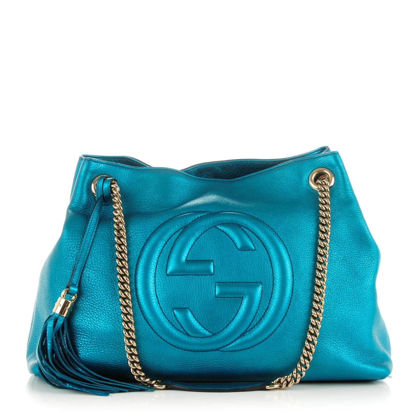 Metallic Cellarius Calfskin Medium Soho Chain Shoulder Bag Deep Cobalt