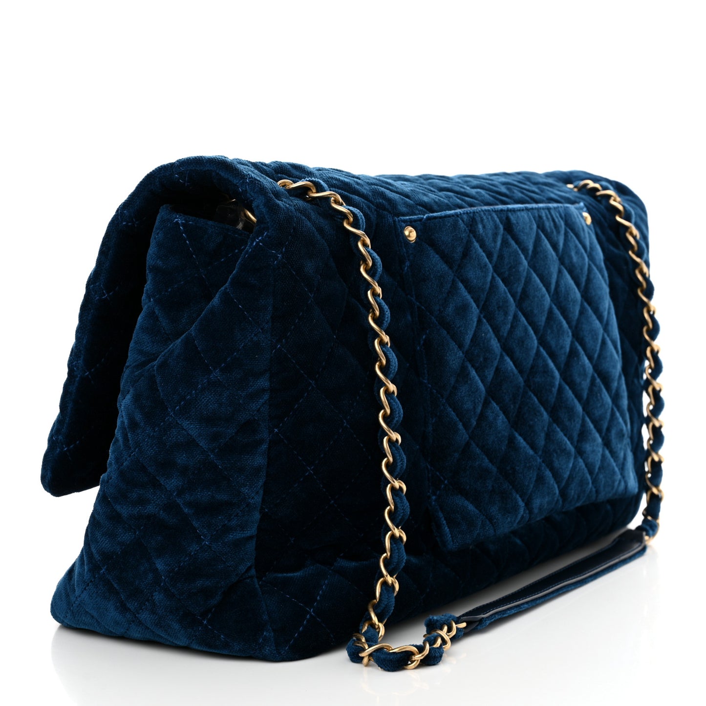 Velvet Quilted XXL Travel Flap Bag Blue