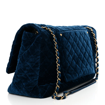 Chanel Velvet Quilted XXL Travel Flap Bag Blue 3 of 11