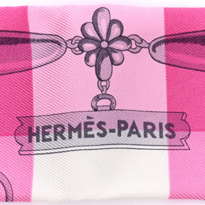 Hermes Silk Mors Et Gourmettes Vichy Twilly Rose Vif Framboise White 5 of 5