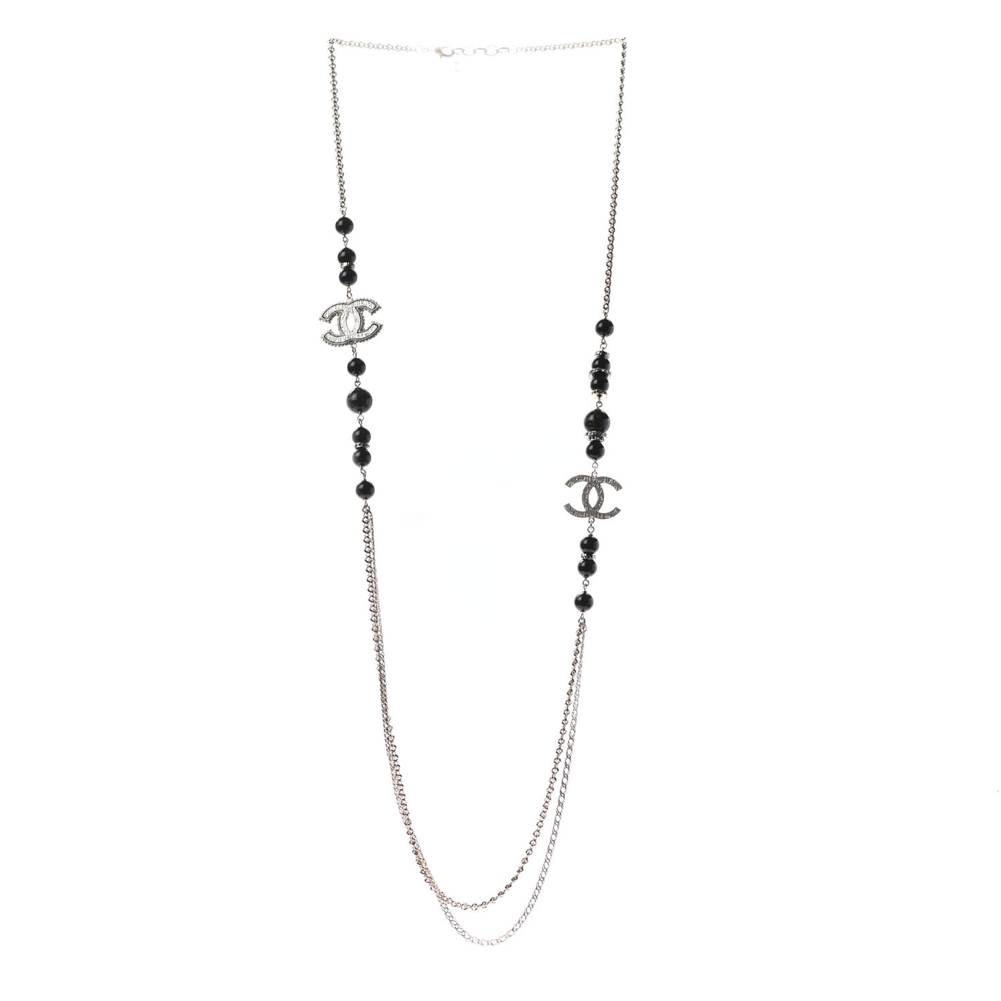 Bead Crystal Multi Strand CC Necklace Gold Black