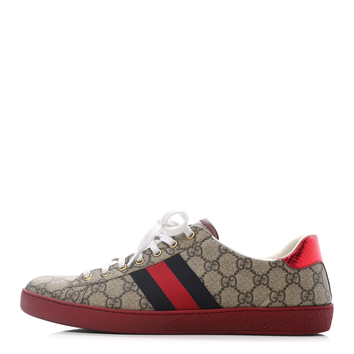 Gucci GG Supreme Monogram Ayers Web Mens New Ace Sneakers 10.5 Beige Red 1 of 8