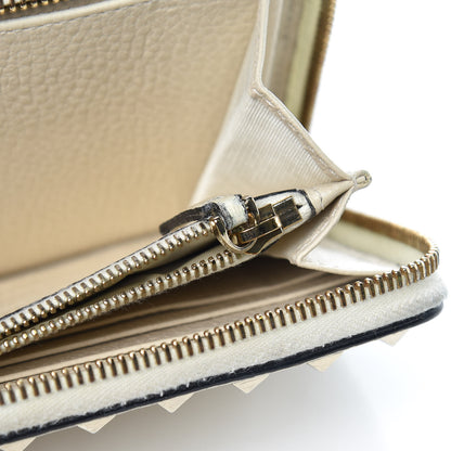 Valentino Garavani Pebbled Calfskin Rockstud Zip Around Wallet Ivory 12 of 13