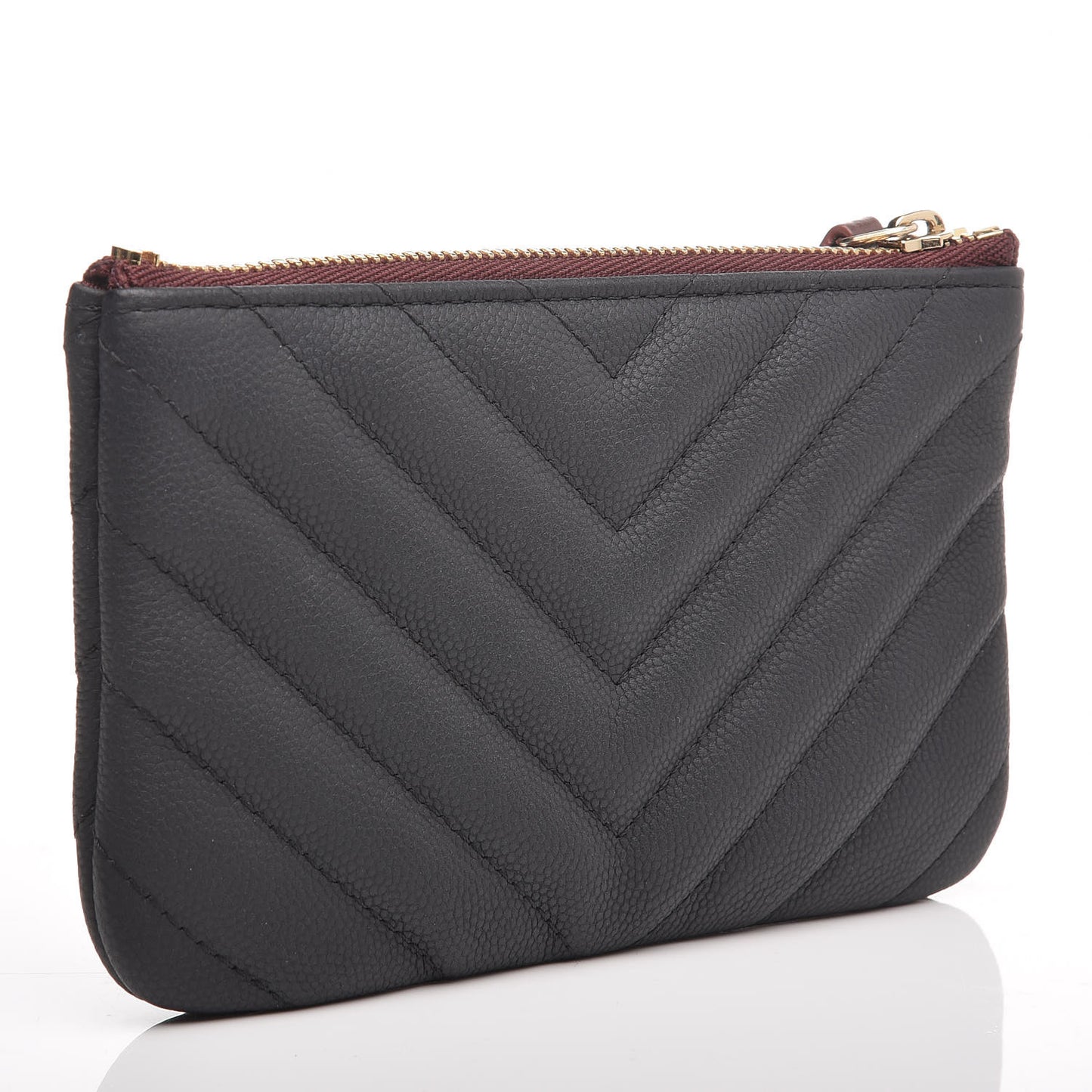 Caviar Chevron Quilted Small Cosmetic Case Black