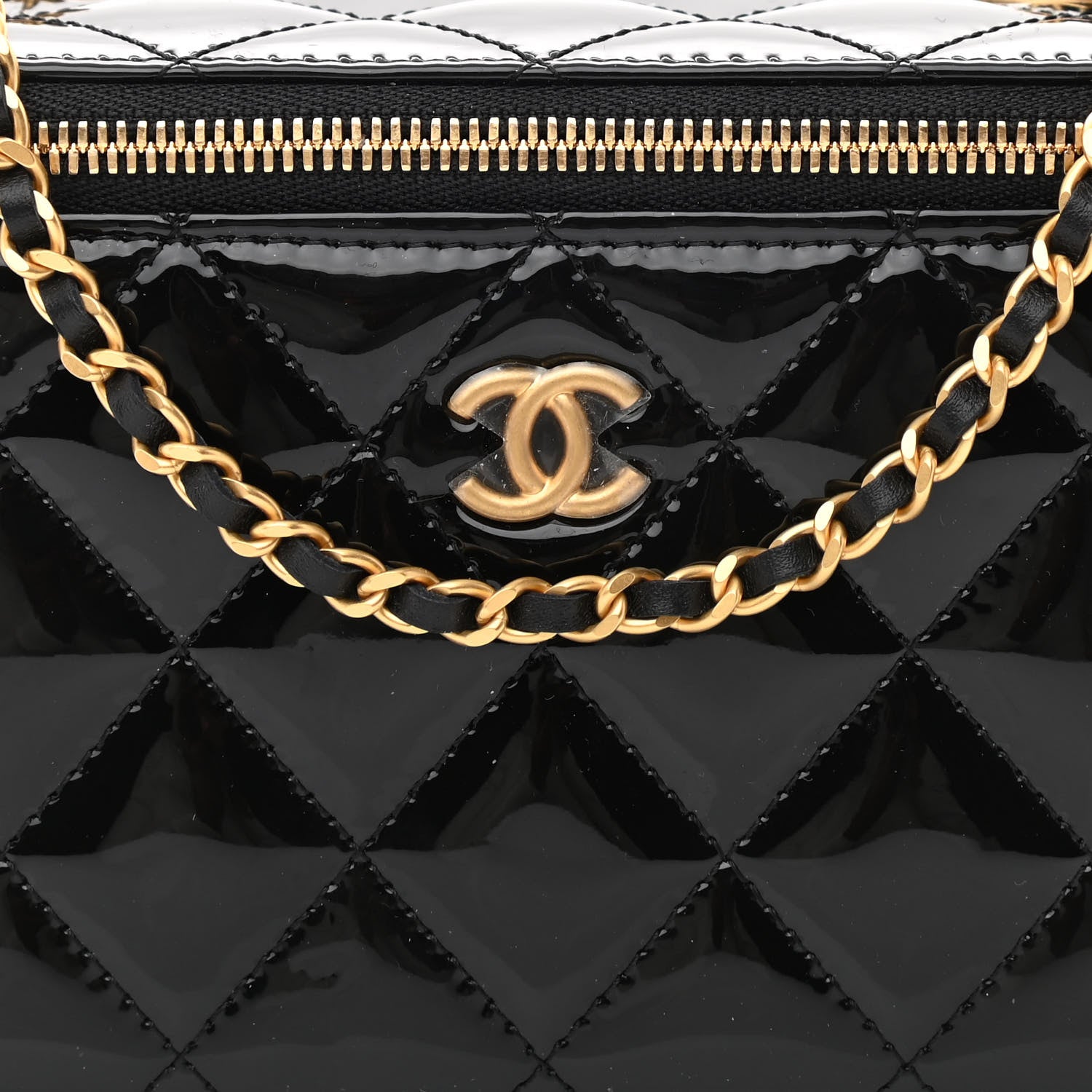 Chanel Patent Enamel Quilted Small Coco Hearts Vanity Case With Chain Black 8 of 11