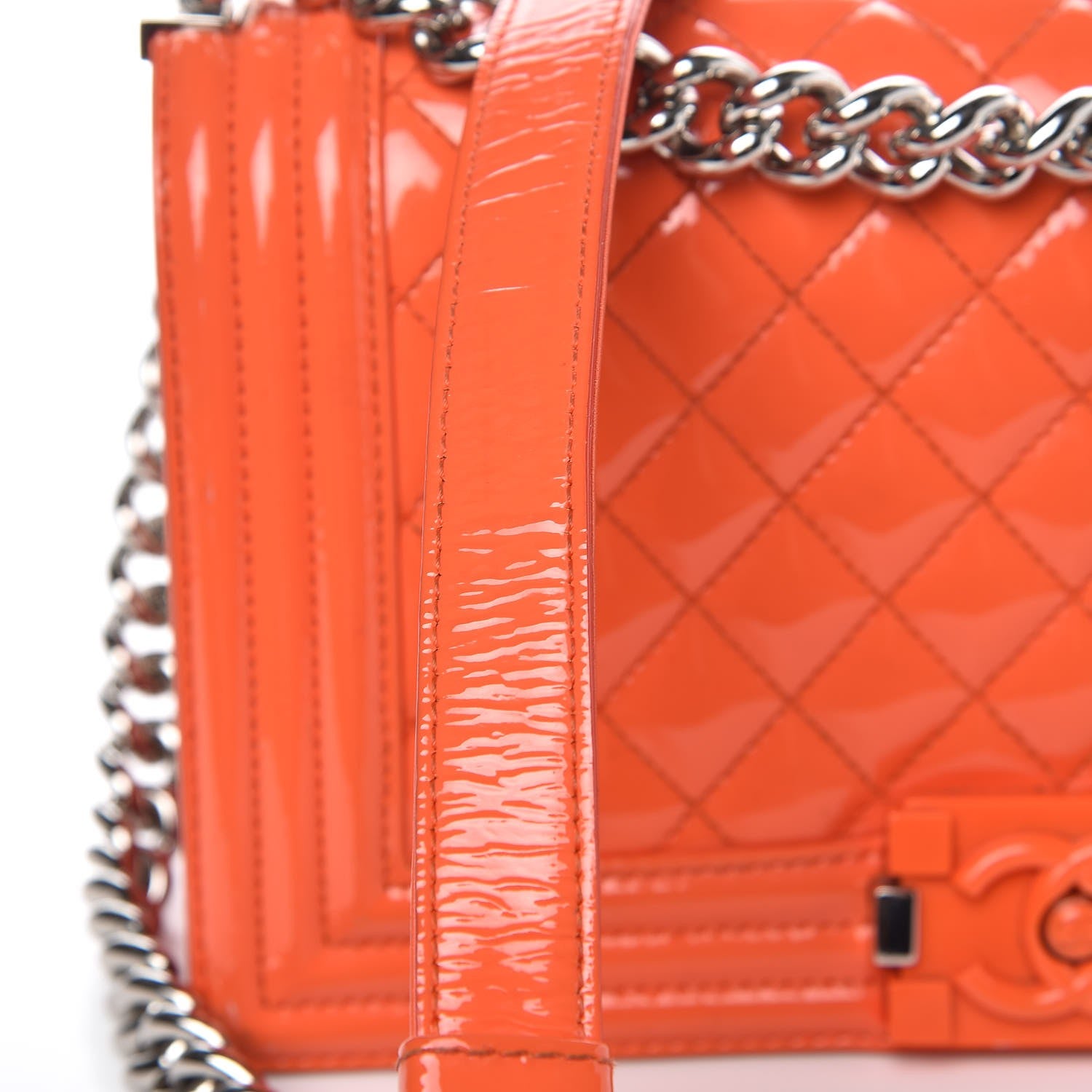 Chanel Patent Quilted Medium Plexiglass Boy Flap Orange 13 of 15