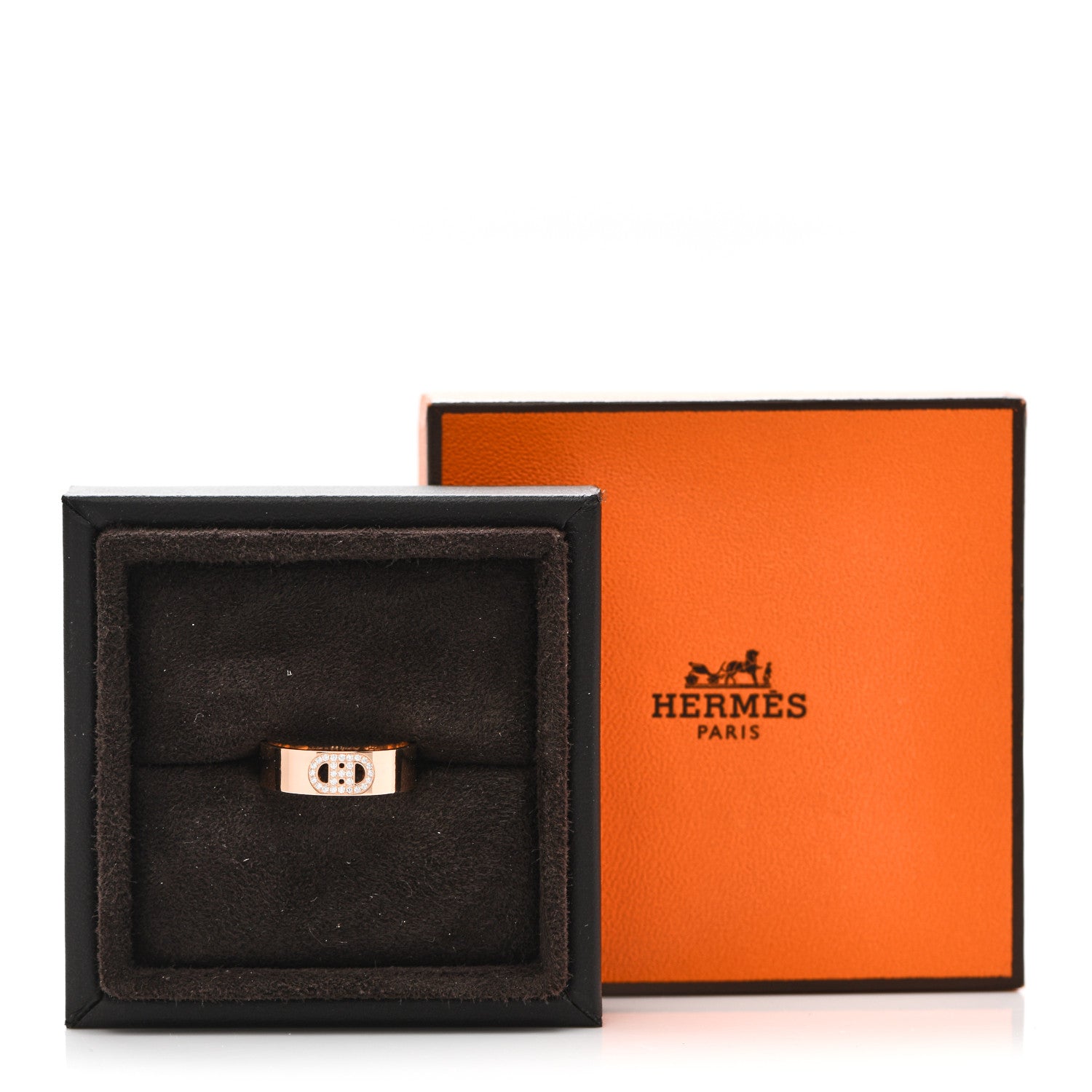 Hermes 18K Rose Gold Diamond PM H D'Ancre Ring 54 6.75 5 of 5