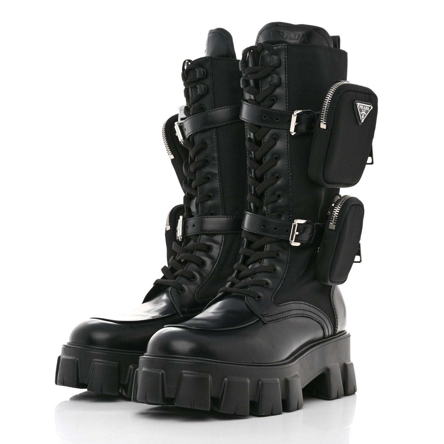 Spazzolato Rois Re-Nylon Metal Triangle Logo Monolith Pouch Pocket 55mm Tall Combat Boots 41 Black