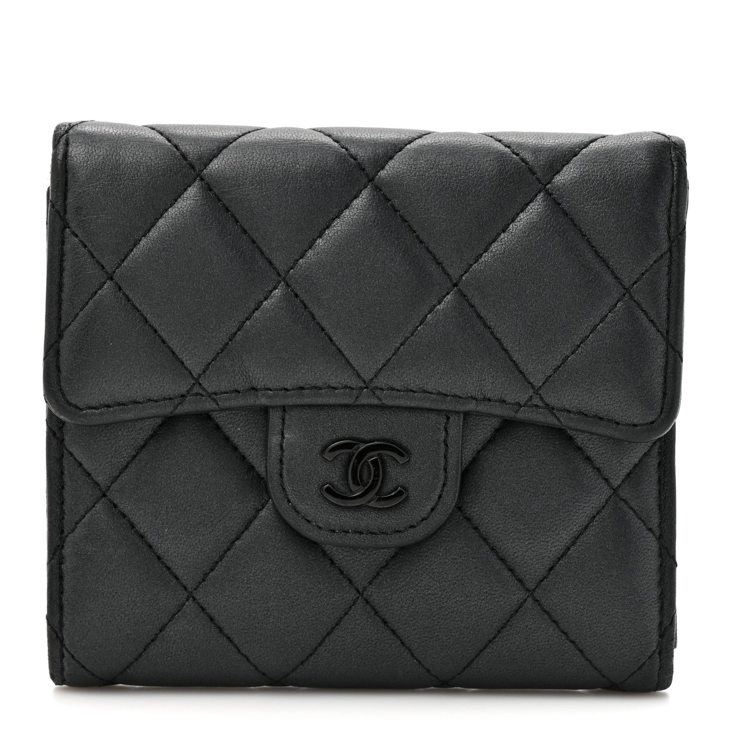 Lambskin Quilted Compact Flap Wallet So Black