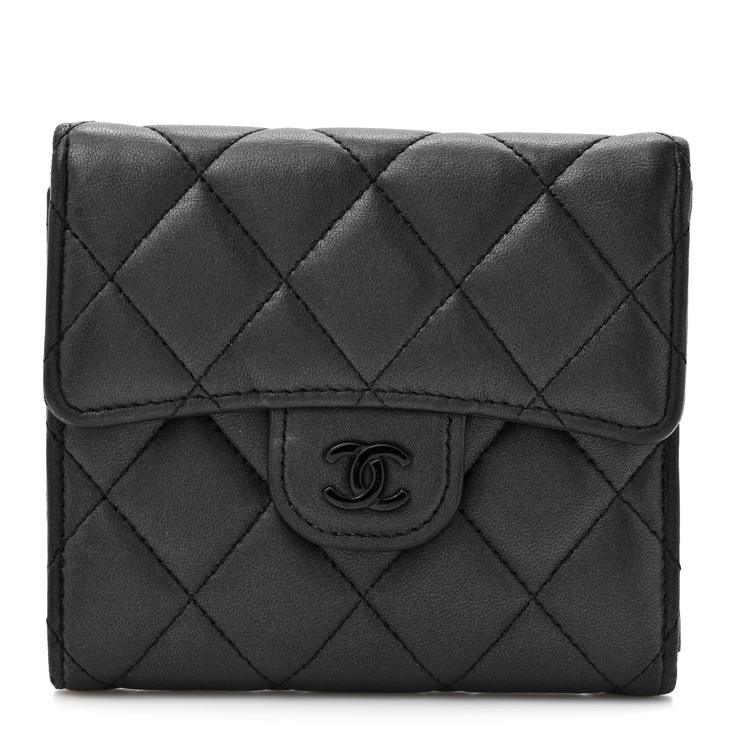 Chanel Lambskin Quilted Compact Flap Wallet So Black 1 of 11