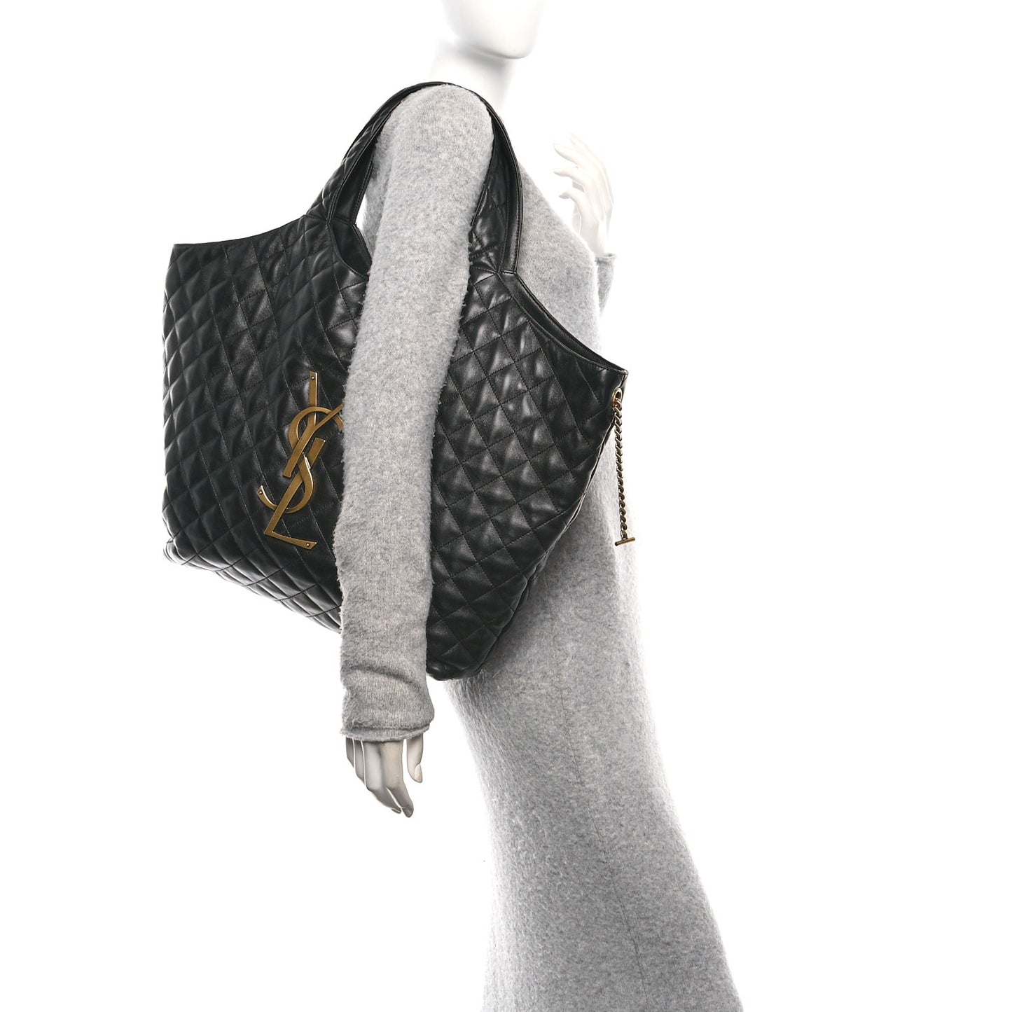 Lambskin Quilted Maxi Icare Shopping Tote Black