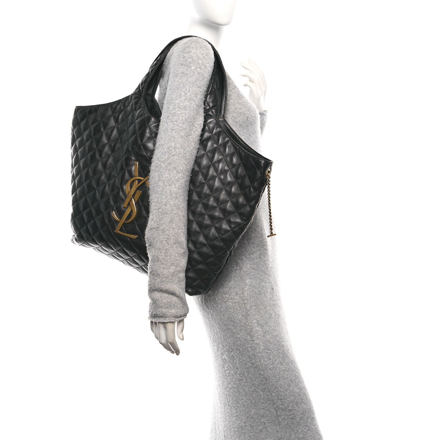 Saint Laurent Lambskin Quilted Maxi Icare Shopping Tote Black 2 of 10