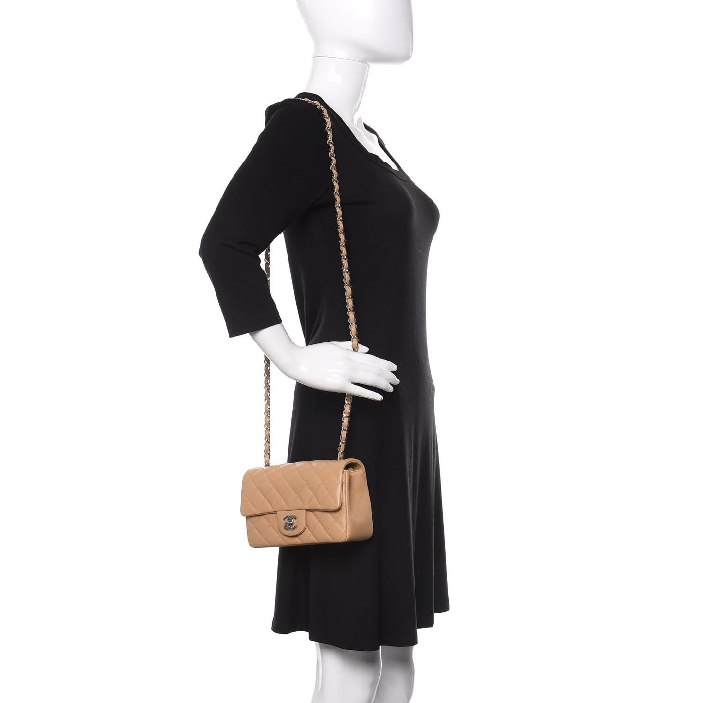 Lambskin Quilted Mini Rectangular Flap Beige