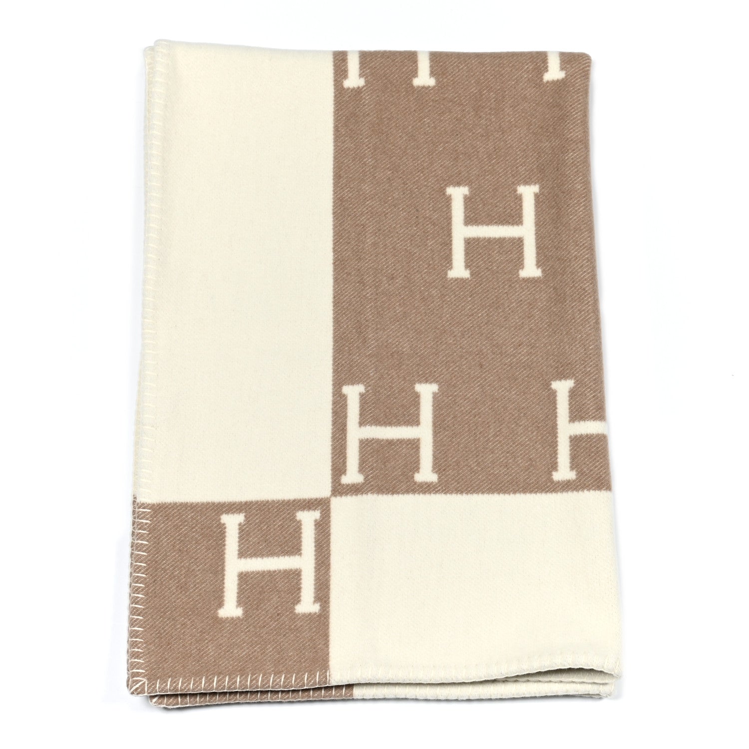 Hermes Wool Cashmere Avalon Baby Blanket Noisette Moyen White 1 of 3