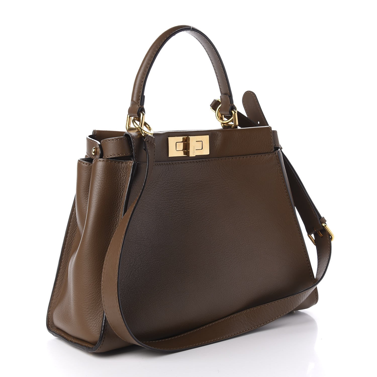 Fendi Vitello Seta Fabric Jacquard Pequin Medium Peekaboo Iconic Satchel Foresta Tobacco 3 of 12