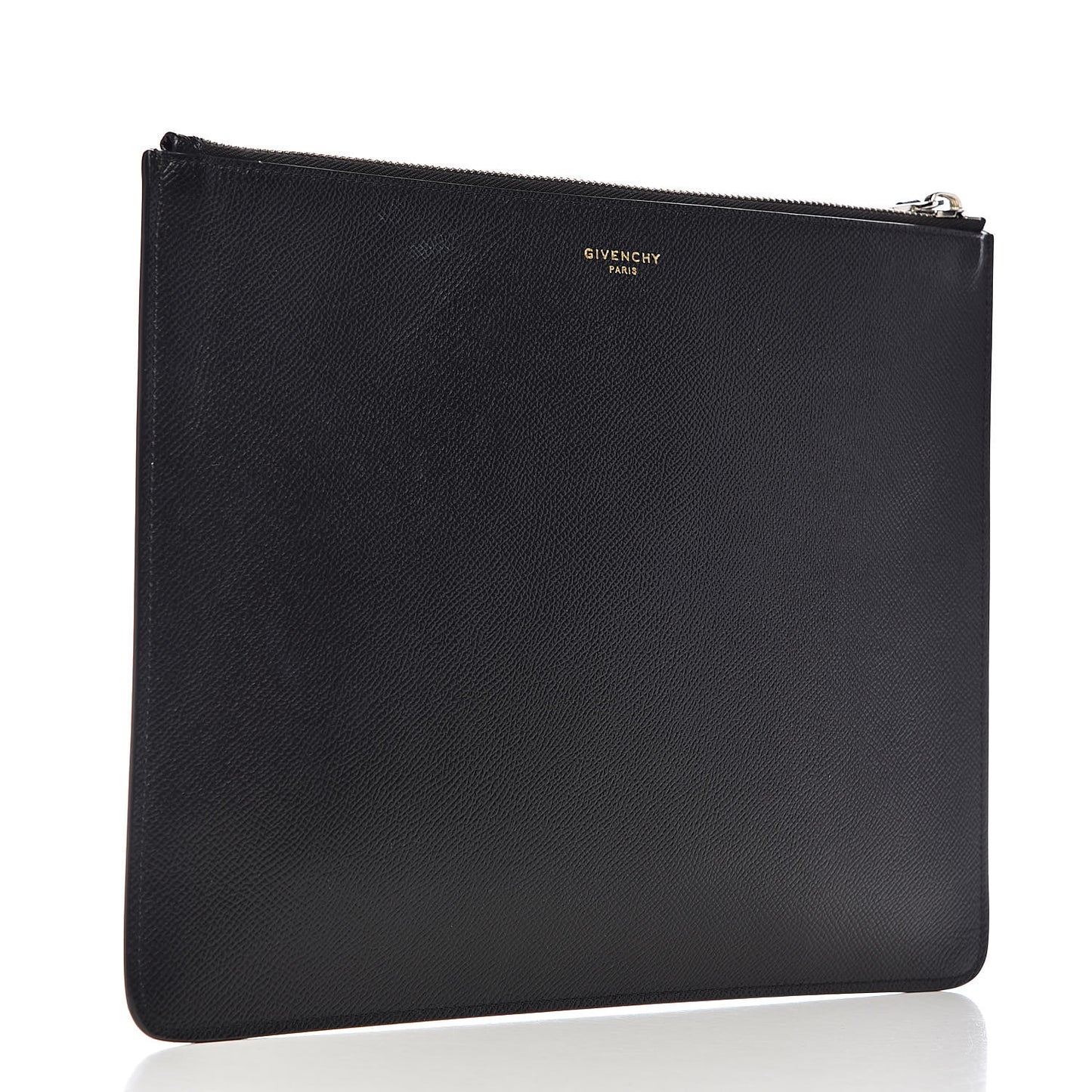Calfskin Striped Large Zip Pouch Black