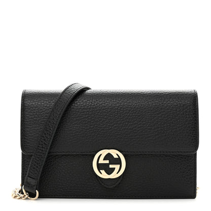 Gucci Dollar Calfskin Interlocking G Chain Wallet Black 1 of 11
