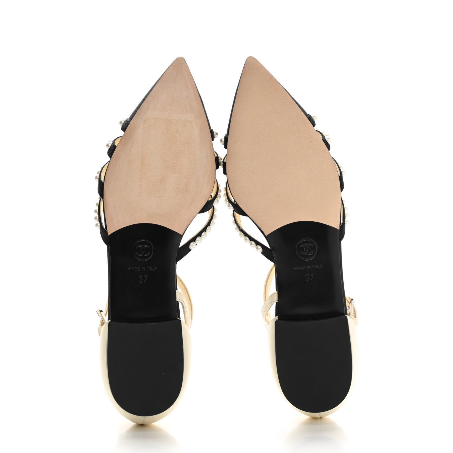 Chanel Lambskin Grosgrain Pearl Slingbacks 37 White Black 5 of 9