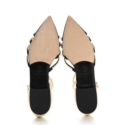 Chanel Lambskin Grosgrain Pearl Slingbacks 37 White Black 5 of 9