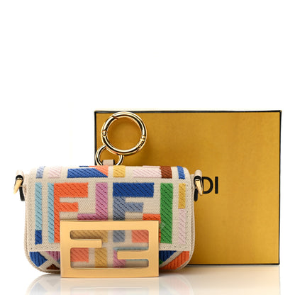 Fendi Canvas Nappa FF Multicolor Embroidered Nano Maxi Buckle Baguette Charm Grezzo Multicolor 8 of 8