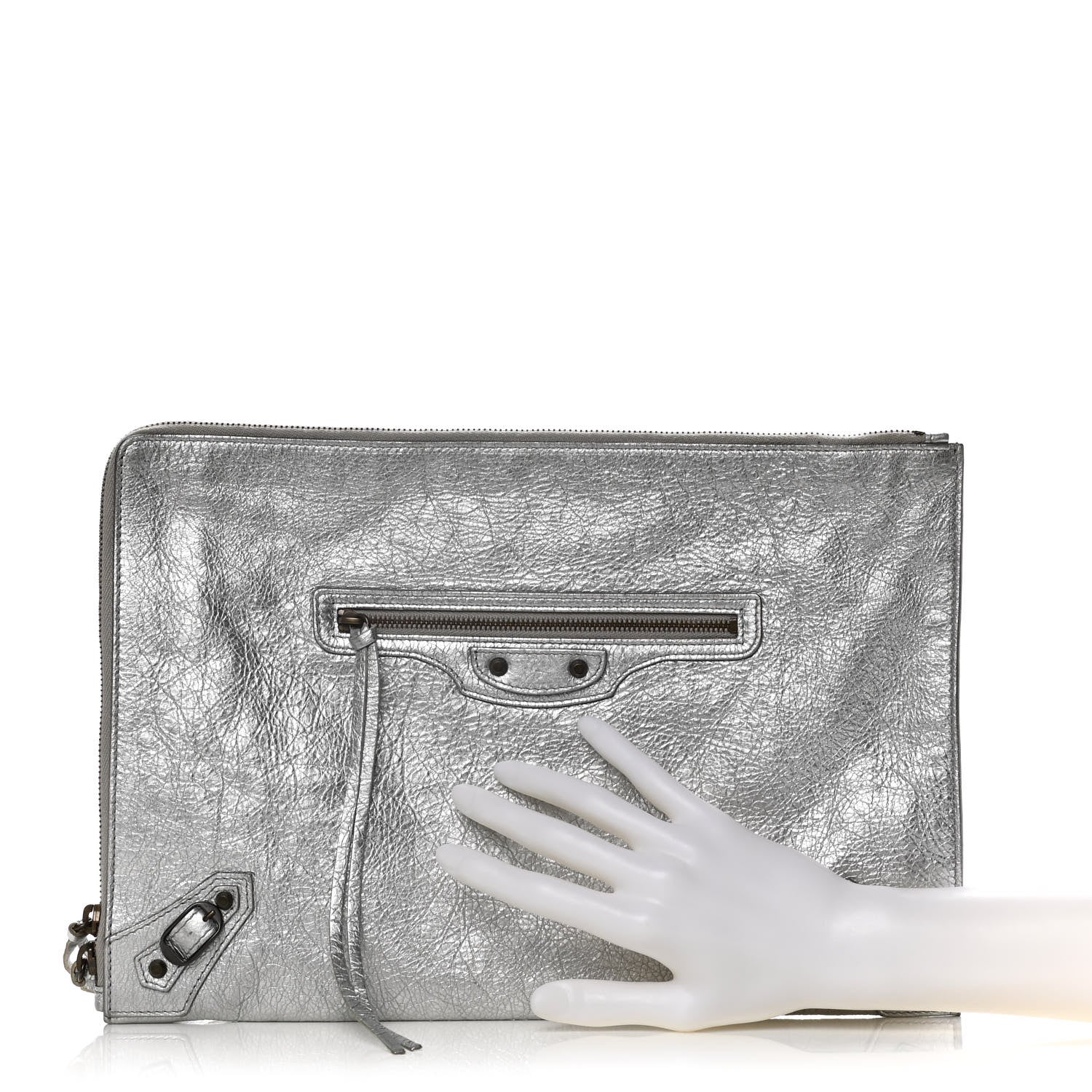Balenciaga Agneau Classic Hardware Small Pouch Gris Aluminum 2 of 10