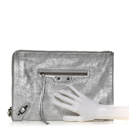 Balenciaga Agneau Classic Hardware Small Pouch Gris Aluminum 2 of 10