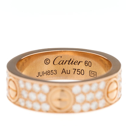 Cartier 18K Pink Gold Diamond 6.5mm LOVE Paved Ring 60 9 5 of 5