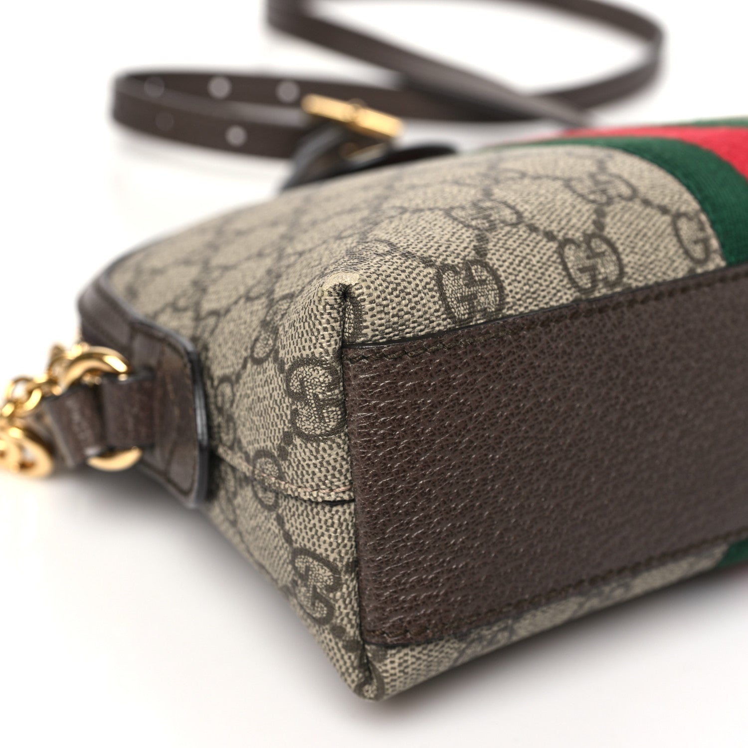Gucci GG Supreme Monogram Textured Dollar Calfskin Web Small Ophidia Dome Shoulder Bag Beige Ebony New Acero 9 of 10
