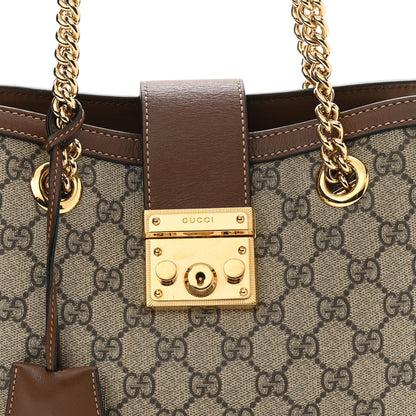 Gucci GG Supreme Monogram Calfskin Small Padlock Tote Beige Ebony Tuscany 9 of 11