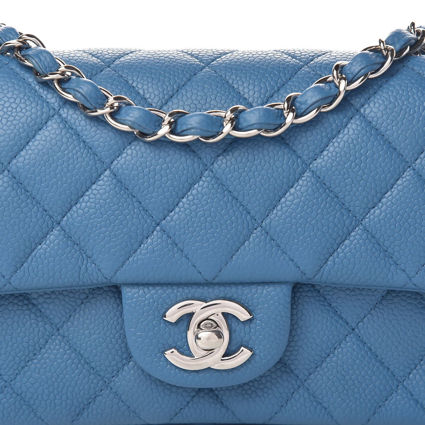 Caviar Quilted Mini Rectangular Flap Blue
