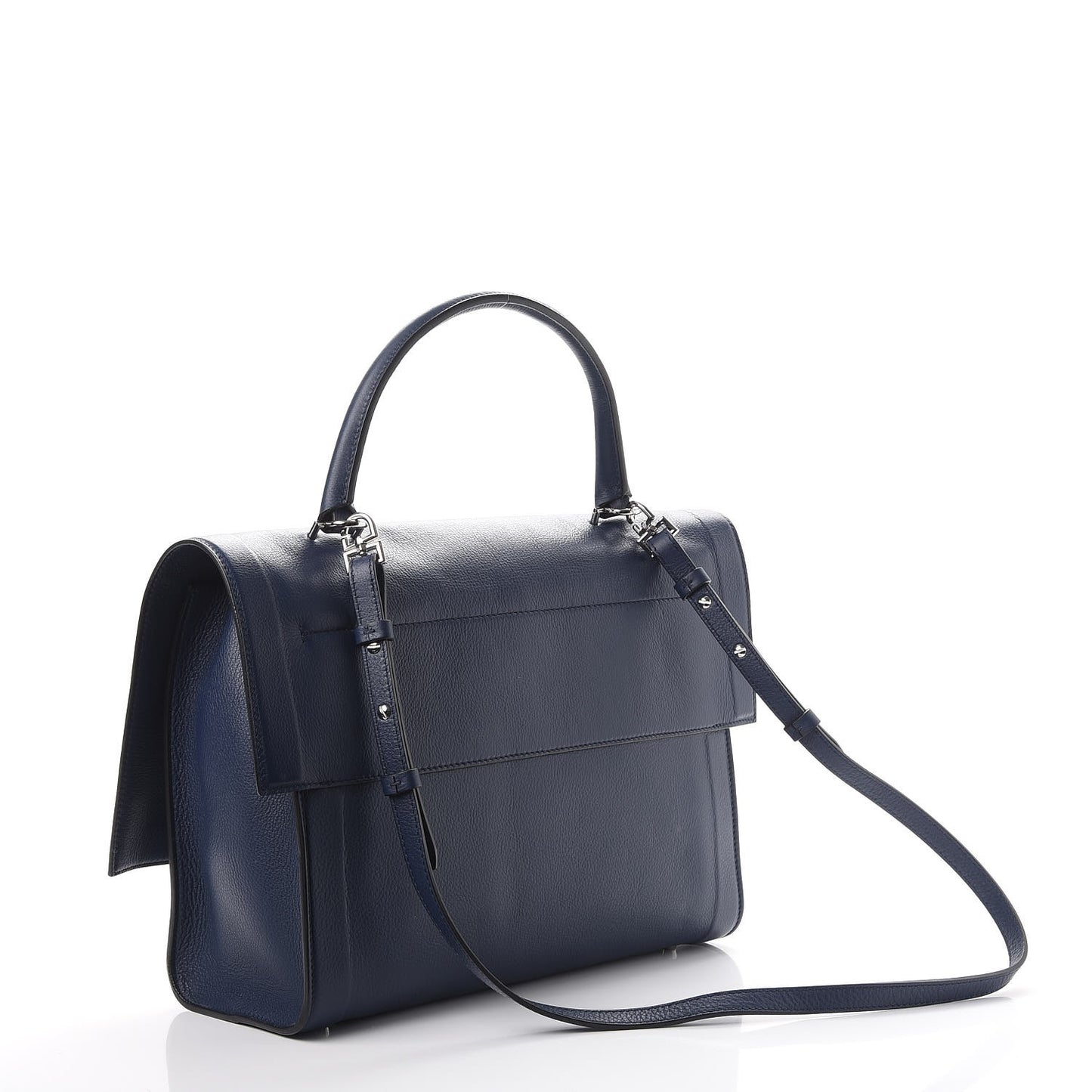 Grained Calfskin Medium Shark Lock Satchel Navy