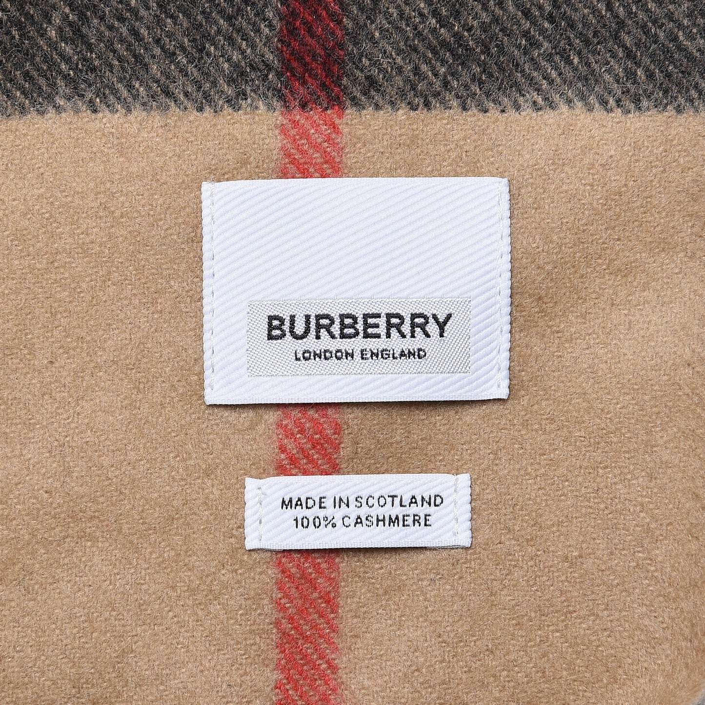 Cashmere Giant Check Fringe Scarf Archive Beige