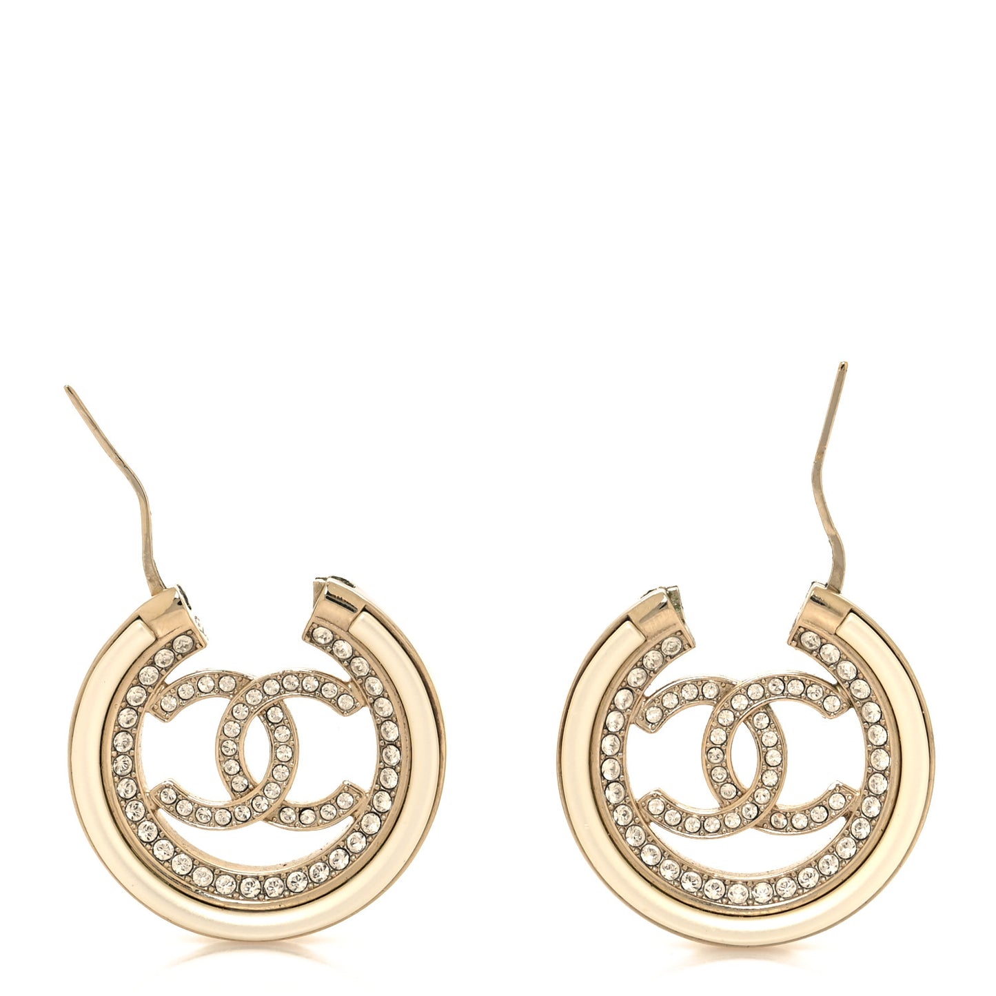 Metal Crystal Strass CC Hoop Earrings Gold