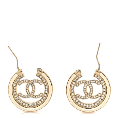 Chanel Metal Crystal Strass CC Hoop Earrings Gold 3 of 5
