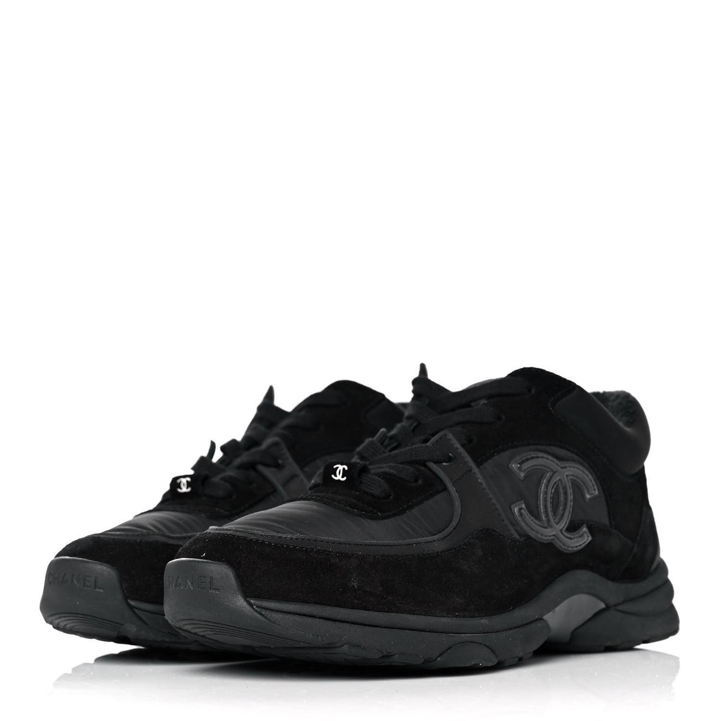 Fabric Calfskin Suede CC Sneakers 39 Black