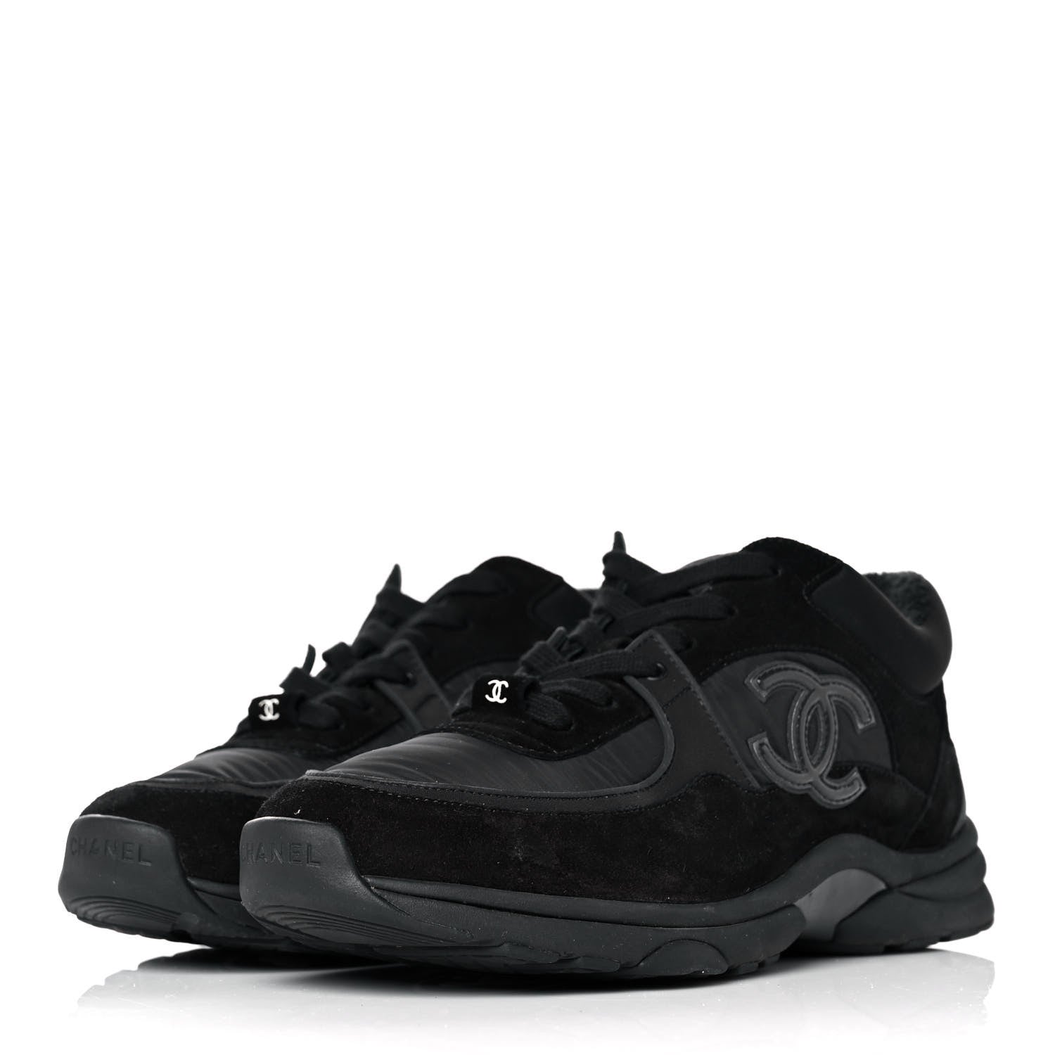 Chanel Fabric Calfskin Suede CC Sneakers 39 Black 3 of 9