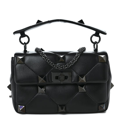 Valentino Garavani Nappa Monochrome Medium Roman Stud Shoulder Bag Black 1 of 8