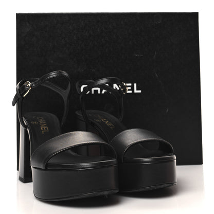 Chanel Lambskin Logo Platform Sandals 37.5 Black 9 of 9