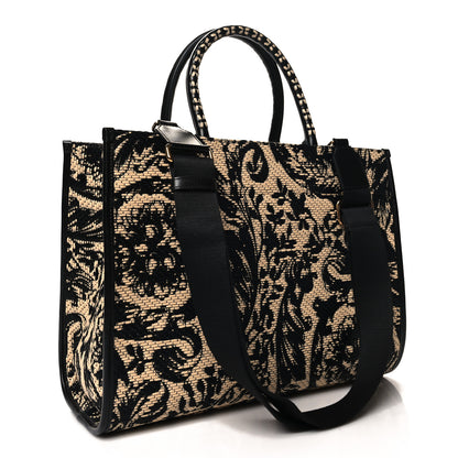 Versace Raffia Calfskin Jacquard Barocco Medium Athena Tote Black 4 of 10