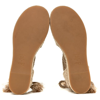 Christian Dior Canvas Embroidered Granville Ankle Tie Espadrille Flat Sandals 36 Cream 5 of 10