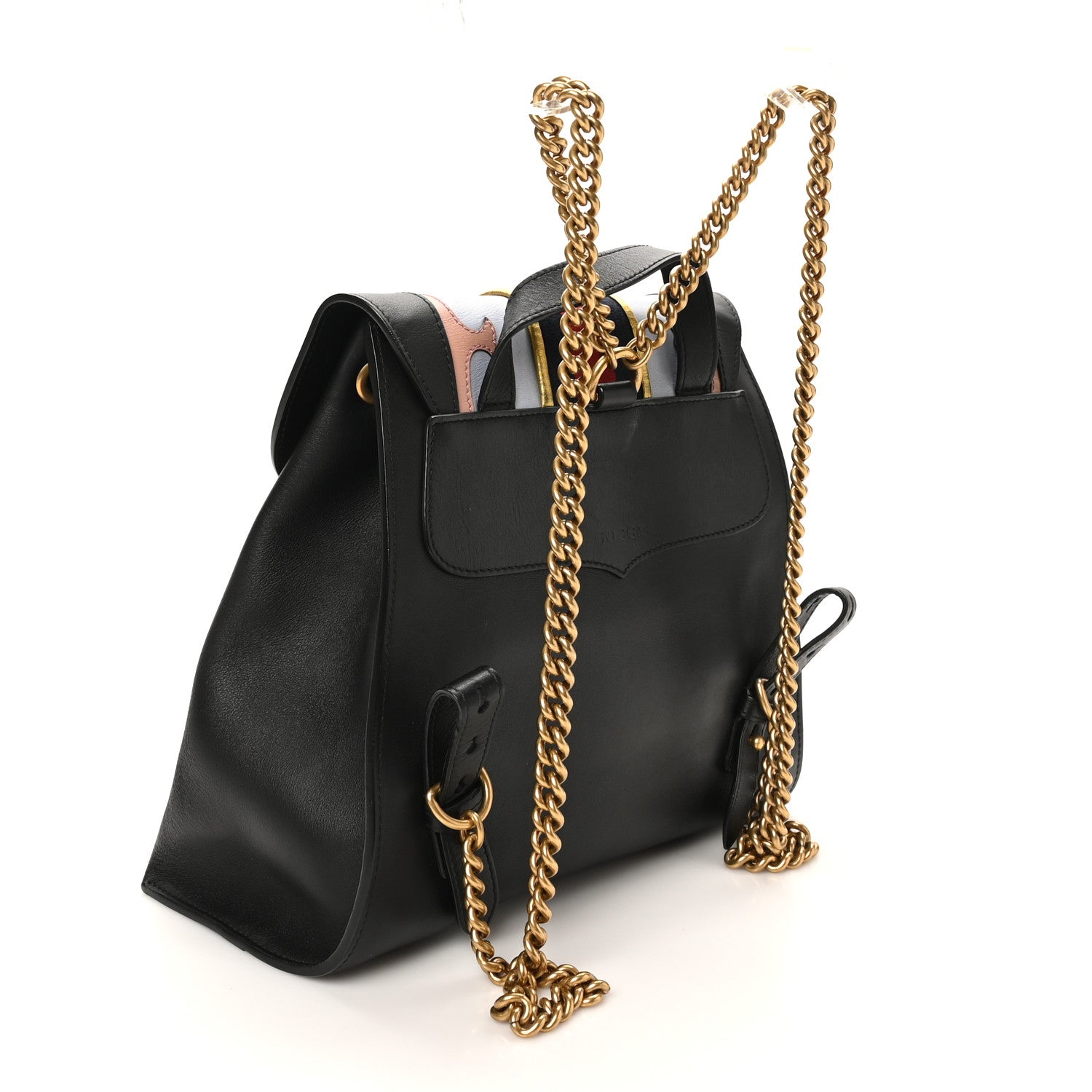 Gucci Calfskin Web GG Marmont Flap Chain Backpack Black 3 of 10